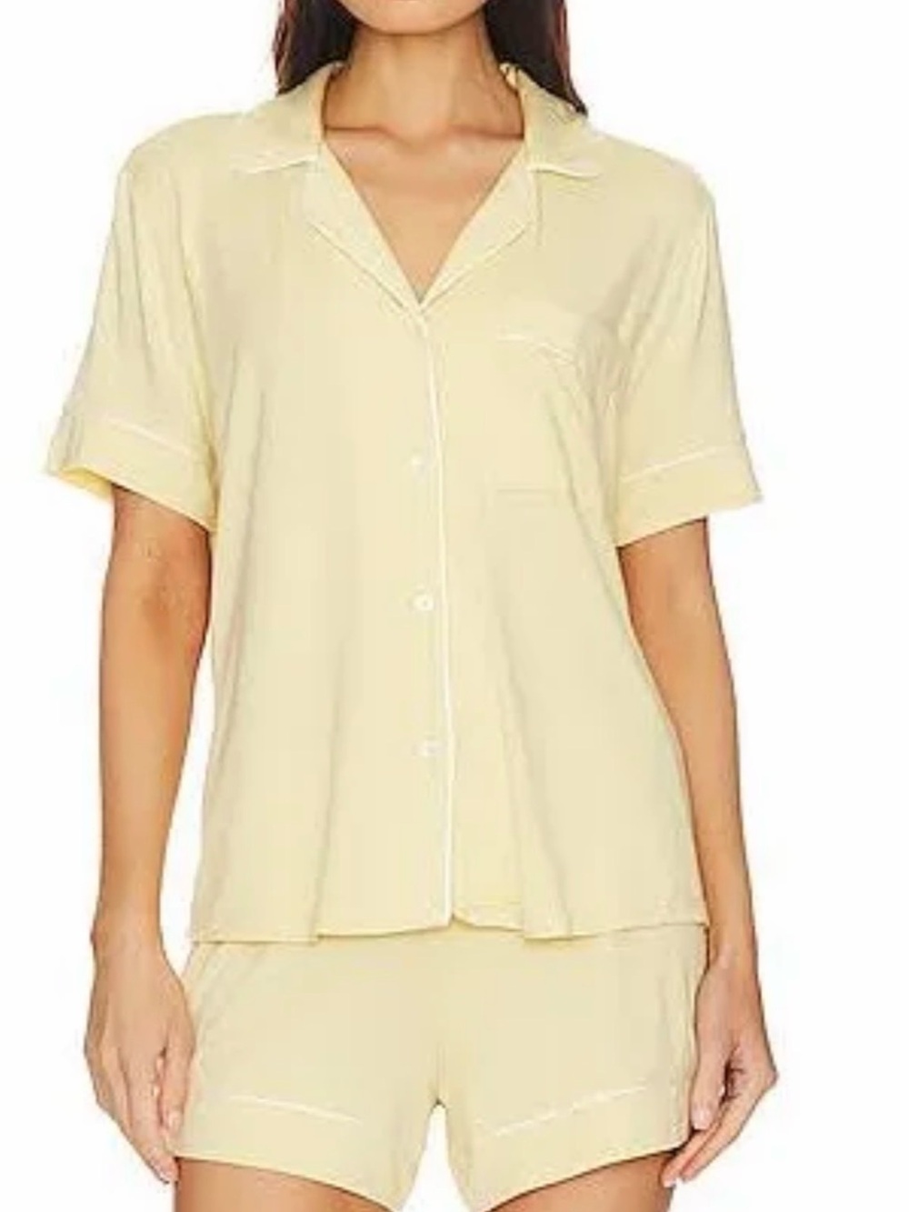 Eberjey Yellow Short Sleeve Pajama Set with White Piping size S EUC